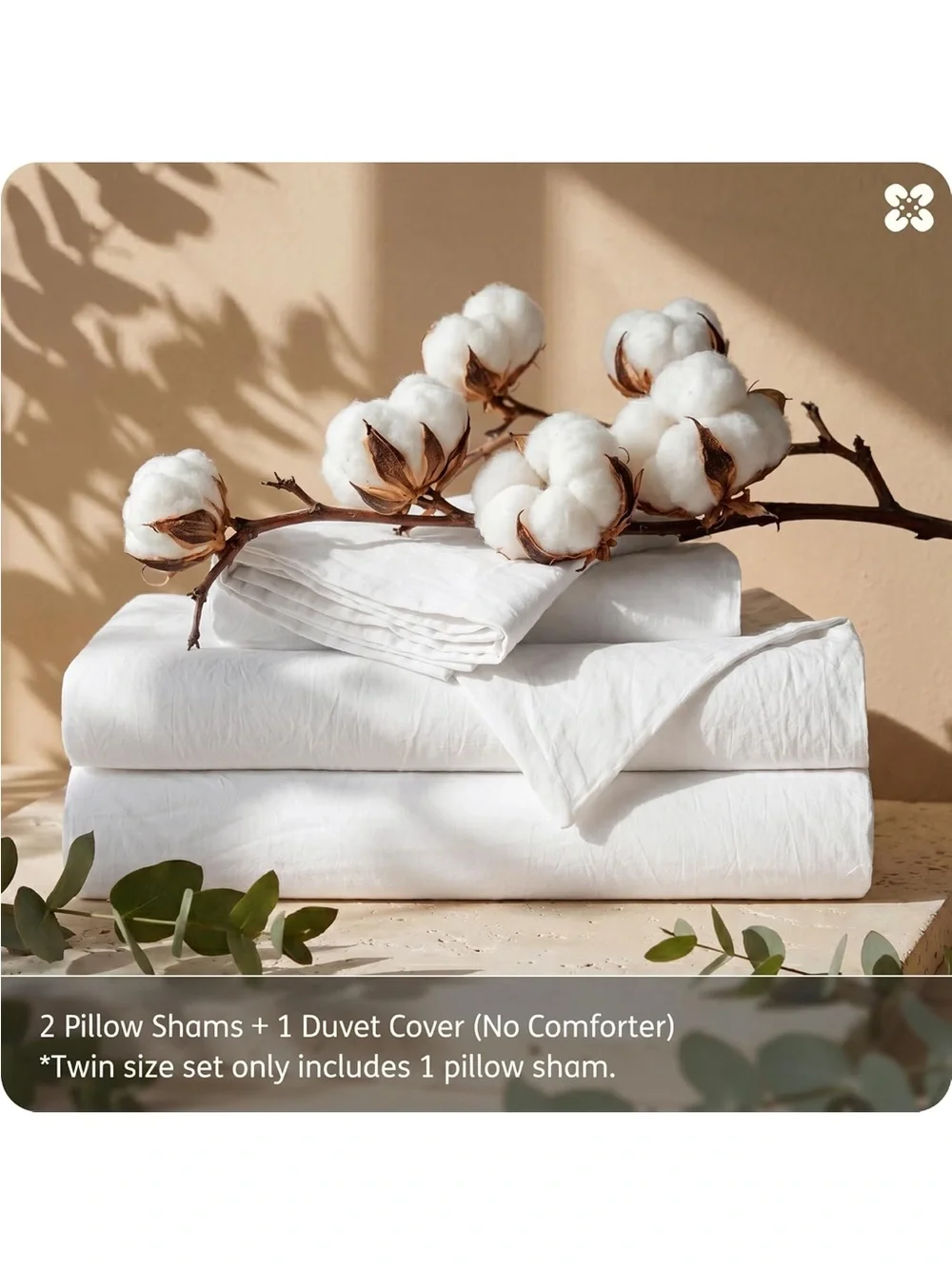 NEW Bedsure PureWoven 100% Washed Cotton Duvet Cover Set, Full Size, 3-PC WHITE
